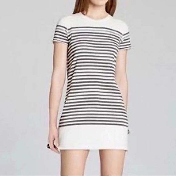 BCBGMAXAZRIA | Grey / White Stripe Ever Sweater Dress Draped Back Size Large - Picture 1 of 4
